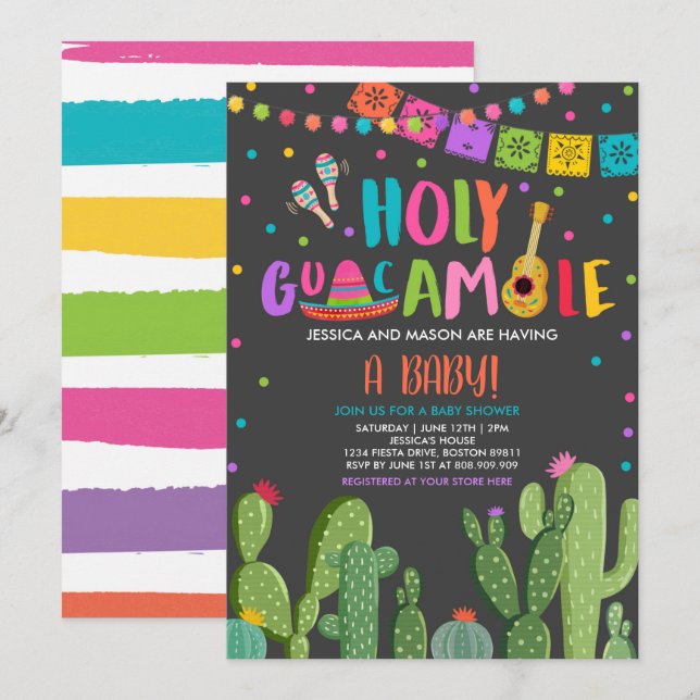 Heliga Guacamole Fiesta Baby Shower Cactus Inbjudningar (Fram/baksida)