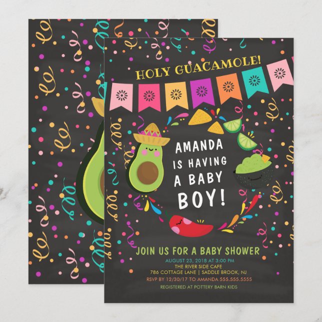 Heliga Guacamole Fiesta Baby Shower-inbjudan Inbjudningar (Fram/baksida)