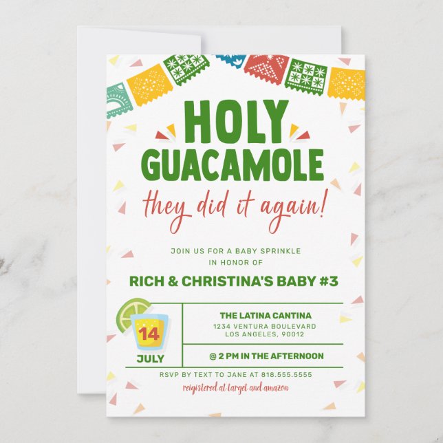 HELIGA GUACAMOLE FIESTA BABY SHOWER INBJUDNINGAR (Framsida)