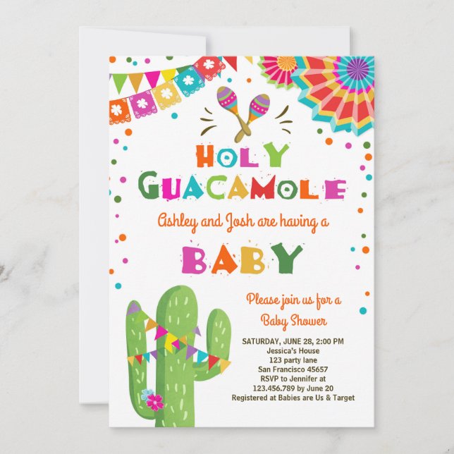 Heliga Guacamole Fiesta Babydusch inbjudan mexikan (Framsida)