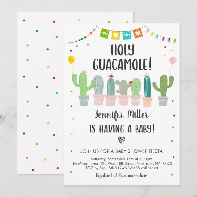 Heliga Guacamole Fiesta Cactus Baby Shower Inbjudningar (Fram/baksida)