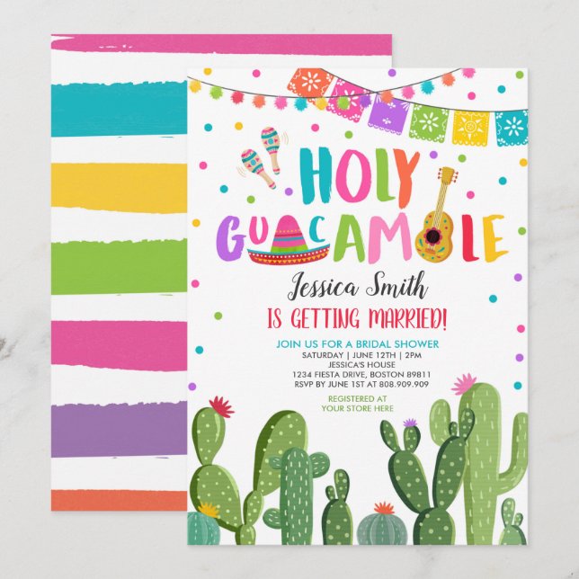 Heliga Guacamole Fiesta Cactus Möhippa  Inbjudningar (Fram/baksida)