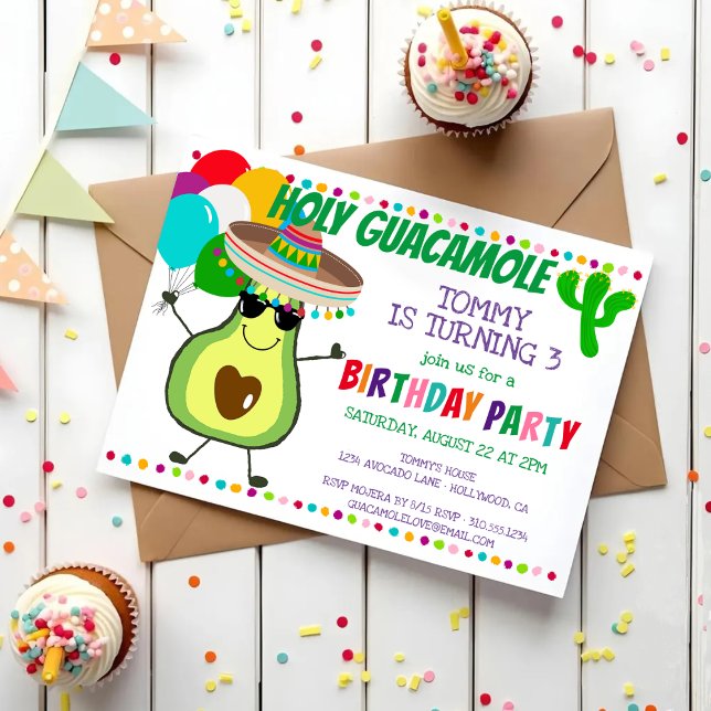 Heliga Guacamole Fiesta Födelsedagsfest Inbjudningar (Skapare uppladdad)