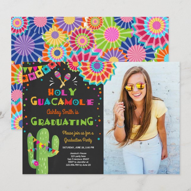 Heliga Guacamole Fiesta Studenten inbjudan party (Fram/baksida)