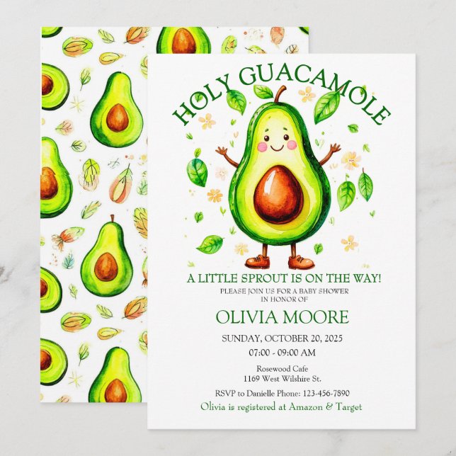 Heliga Guacamole Fiesta Theme Boy eller Girl Sprin Inbjudningar (Fram/baksida)