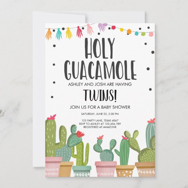 Heliga Guacamole Fiesta Twillingars Baby Shower-in Inbjudningar (Framsida)