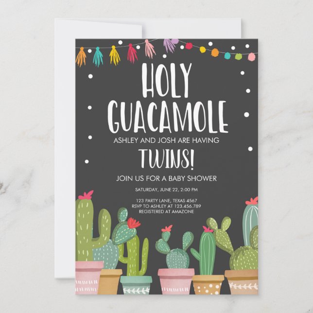 Heliga Guacamole Fiesta Twillingars Baby Shower-in Inbjudningar (Framsida)