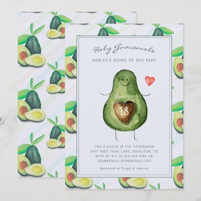 Heliga Guacamole | Inbjudan till Avocado Baby Show (Fram/baksida)