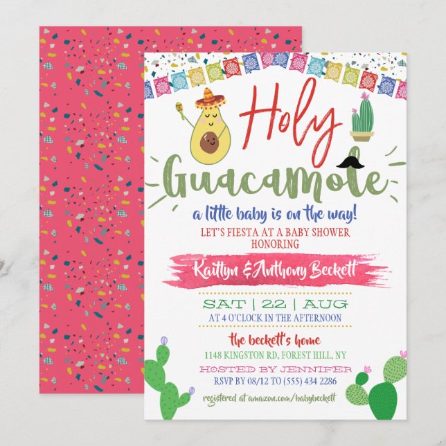 Heliga Guacamole Mexican Fiesta Baby Shower Inbjudningar (Fram/baksida)
