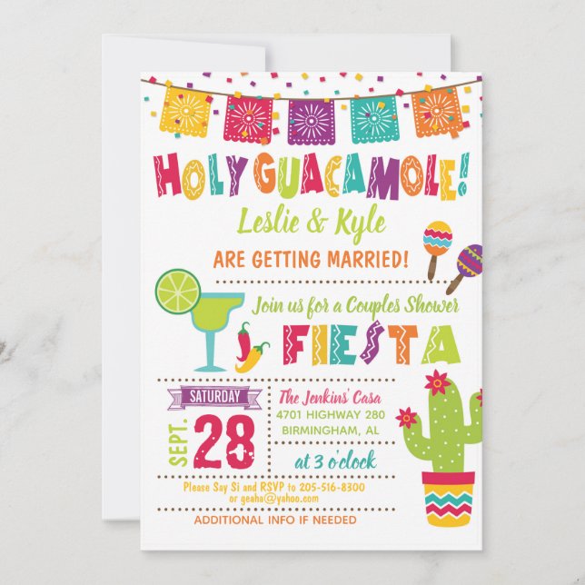 Heliga Guacamole Par Shower Fiesta Invitation W Inbjudningar (Framsida)