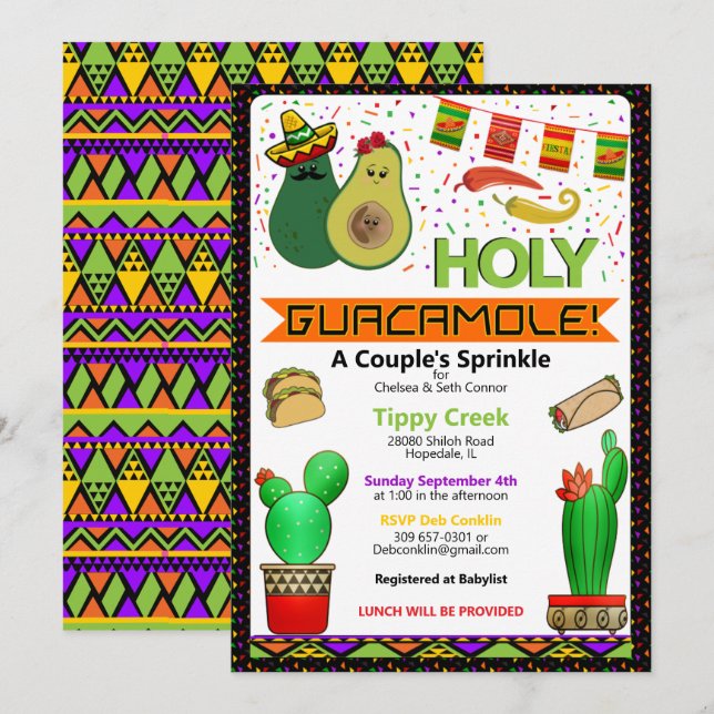Heliga Guacamole Sprinkle Shower Inbjudningar (Fram/baksida)