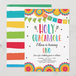 Heliga Guacamole Uno 1:a födelsedagskaktus Fiesta Inbjudningar