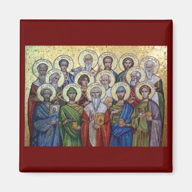 Heliga Healers & Unmercenaries Ortodox magnet (Framsidan)