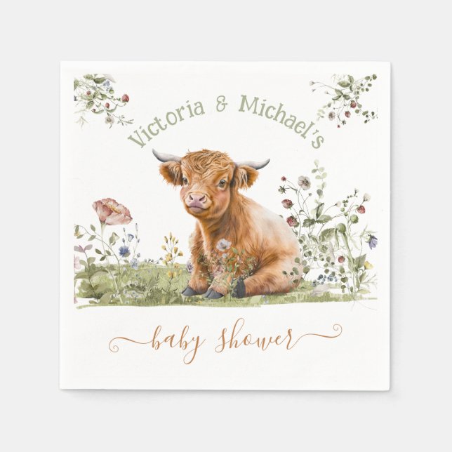 Heliga Highland Cow Baby Shower Pappersservett (Framsidan)