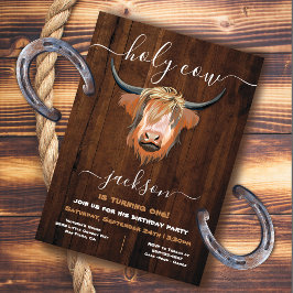 Heliga Highland Cow Rustic Födelsedagsfest Inbjudningar