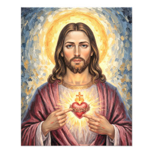 Heliga hjärtans Jesus förgylld ram målning impasto Fototryck