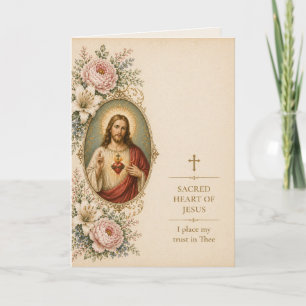 Heliga hjärtas Jesu Förtröstar på Dig Blommiga Kat Kort