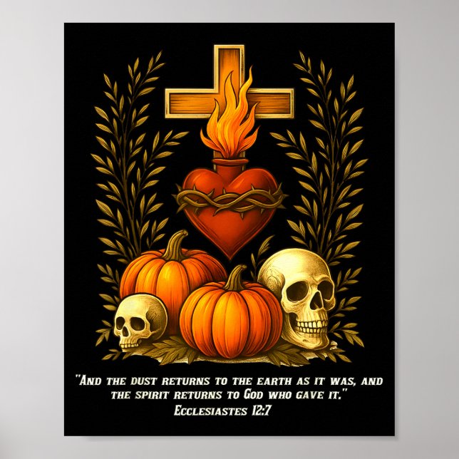 Heliga hjärtat Halloween Jesus Döskallar Pumpa Kri Poster (Framsidan)