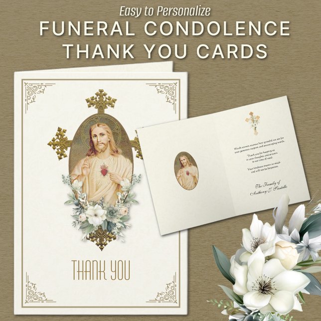 Heliga hjärtat Jesus begravning kondoleans tack Kort (Personalized Funeral Condolence Thank You Cards - Sacred Heart of Jesus)