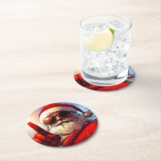 Heliga Jolly Santa Divine Glow Underlägg Papper Rund (Insitu)