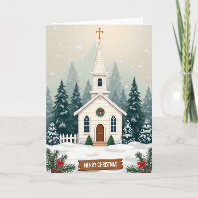 Heliga julkyrka snö kort (Framsida)