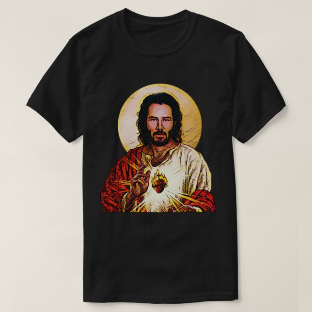 Heliga Keanu - T-Shirts, Gadgets&amp; Ansikte Mask T Shirt (Design framsida)