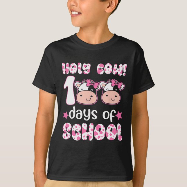 Heliga ko 100 dagar på skolan lärare elever pojke  t shirt (Framsida)