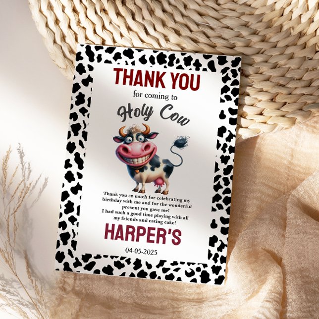 Heliga ko! 1-årsdag | Bondgårdsdjur-fest Tack Kort (Holy Cow! 1st Birthday | Farm Animal Party Thank You Card
)