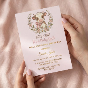 Heliga ko det är en babyflicka-babyshower inbjudningar