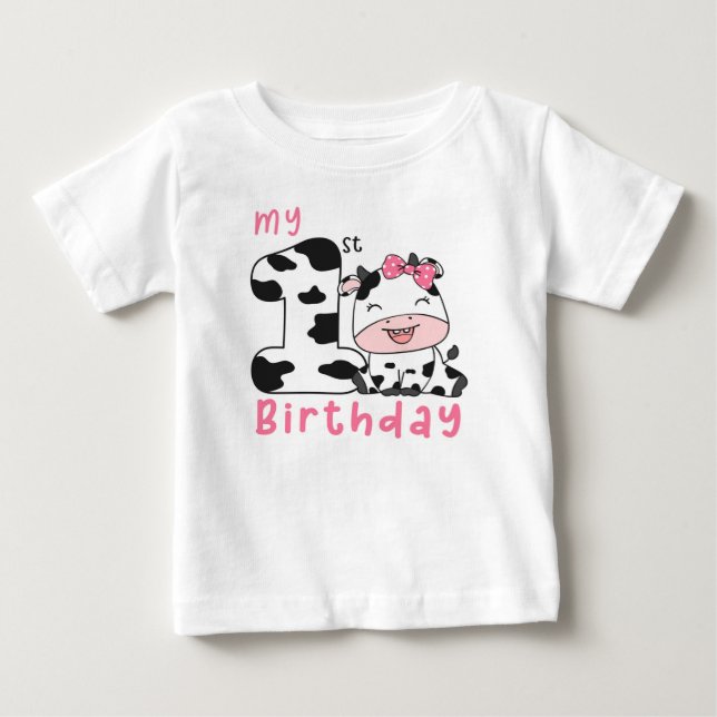 Heliga Ko Flicka 1-års Födelsedagsfest  T Shirt (Framsida)