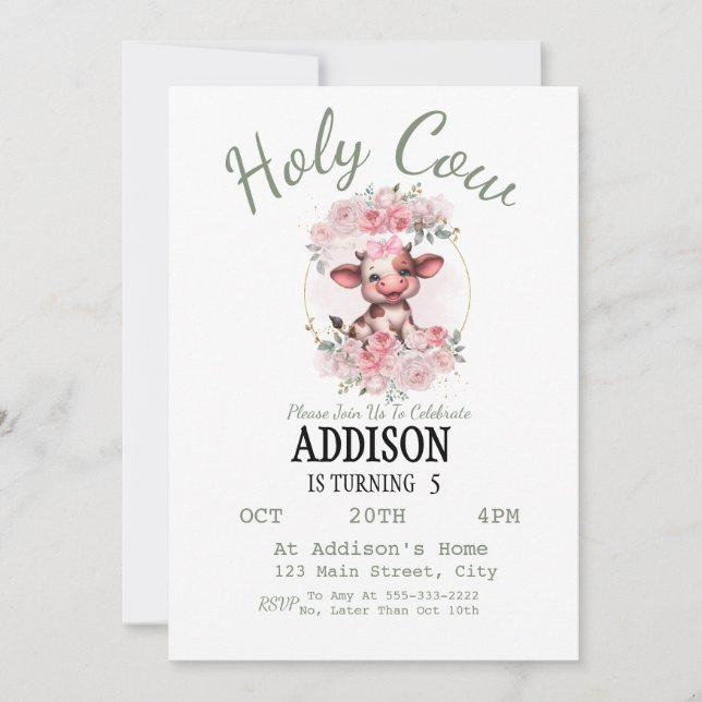 Heliga Ko Flickas 5-års Födelsedagsinbjudan Inbjudningar (Framsida)