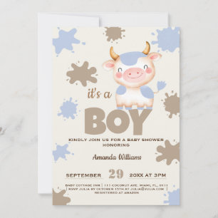Heliga ko gård djur pojke baby shower inbjudningar