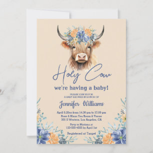 heliga ko höglandskalv baby shower blomster inbjudningar