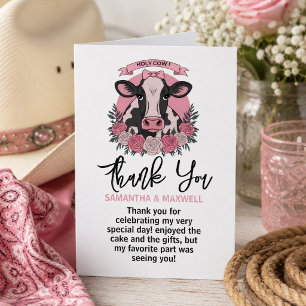 Heliga ko jag är en cowgirl 1-års födelsedagsfest tack kort