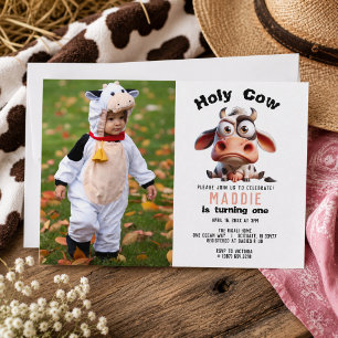 Heliga Ko Karikatyrer Jag Är En Cowgirl 1-års Föde Inbjudningar