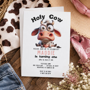 Heliga Ko Karikatyrer Jag Är En Cowgirl 1-års Föde Inbjudningar
