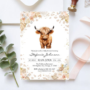 Heliga ko Rosa Blommig Cowgirl Bebis Bjudning Inbjudningar