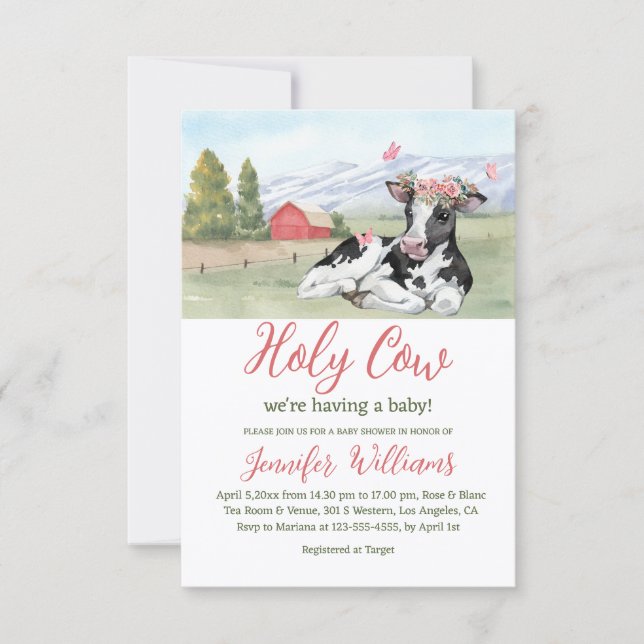 heliga ko rosa grön flicka baby shower inbjudningar (Framsida)