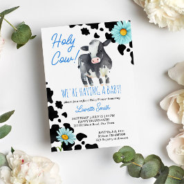 Heliga ko svart och blå söt ko baby shower inbjudningar