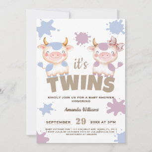 Heliga ko tvillingar flicka pojke baby shower inbjudningar
