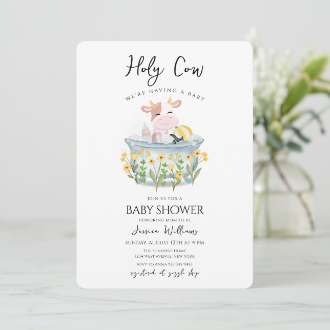 Heliga Ko Vildblommeäng Badkar Baby Shower Inbjudningar (Stående Fram)
