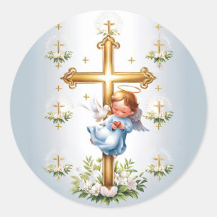 Heliga Kor och Cupid Christian Runt Klistermärke