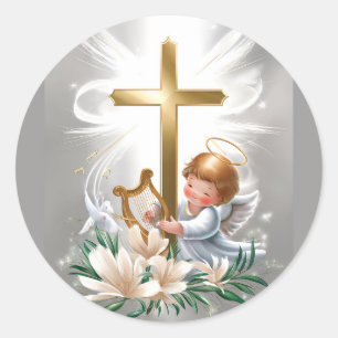 Heliga Kor och Cupid Christian Runt Klistermärke