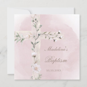 Heliga Kor om dammig rosa vattenfärg Baptism Inbjudningar