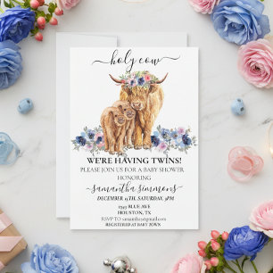 Heliga Kor Tvillingar Highland Kalv Baby Shower Ro Inbjudningar