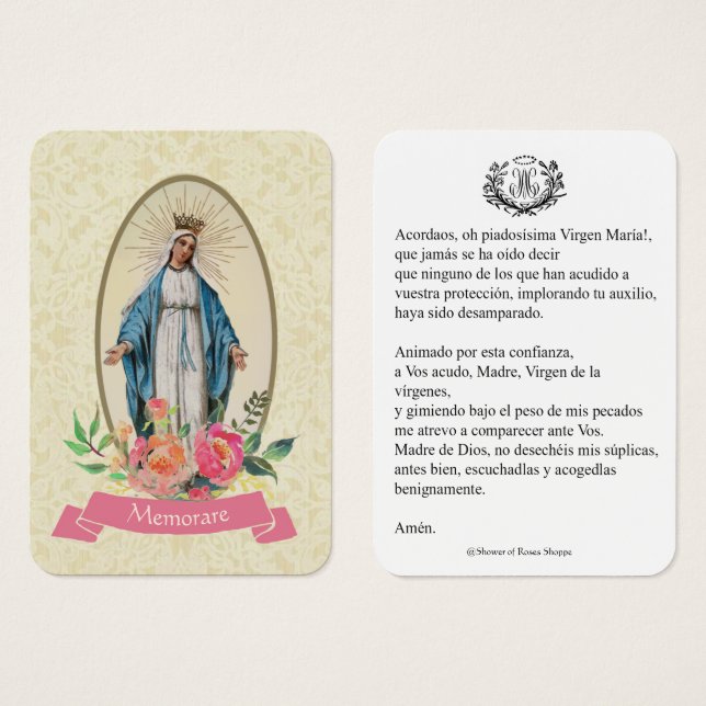Heliga-kort för Junggin Mary Prayer Memorare Visitkort (Framsida & baksida)