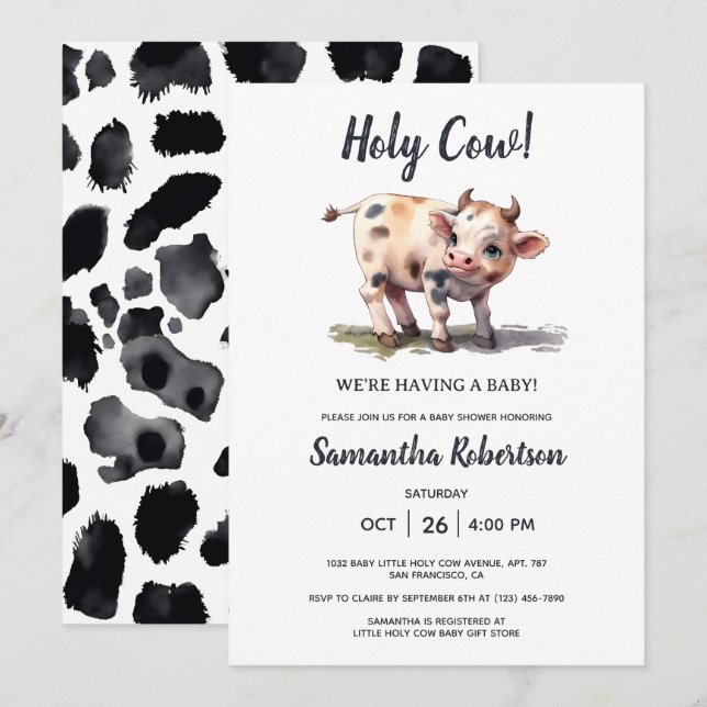 Heliga Kow Farm Animal Gender Neutral Baby Shower Inbjudningar (Fram/baksida)