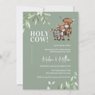 Heliga Kow Greenery Highland Cow Baby Shower Inbjudningar