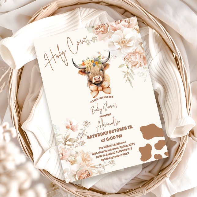 Heliga Kow Greenery Highland Cow Baby Shower Inbjudningar (Skapare uppladdad)