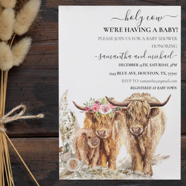 Heliga Kow Highland Calf Mamma Pappa Par Shower Inbjudningar (Skapare uppladdad)